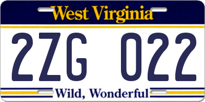 WV license plate 2ZG022