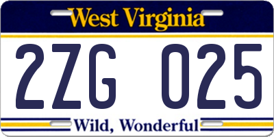 WV license plate 2ZG025
