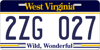 WV license plate 2ZG027