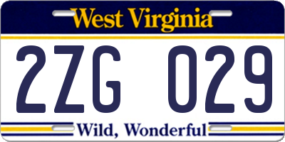 WV license plate 2ZG029