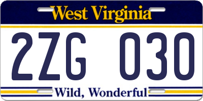 WV license plate 2ZG030