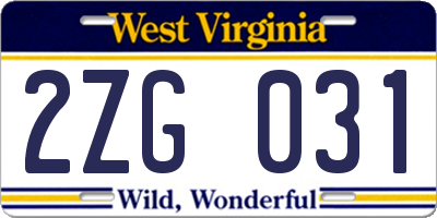 WV license plate 2ZG031