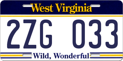 WV license plate 2ZG033