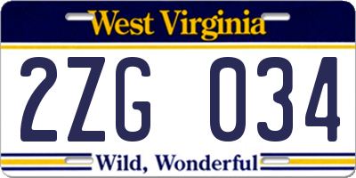 WV license plate 2ZG034
