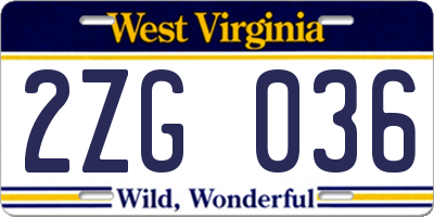 WV license plate 2ZG036