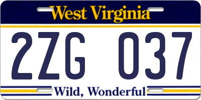 WV license plate 2ZG037