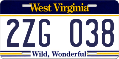 WV license plate 2ZG038