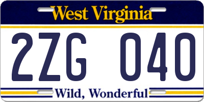 WV license plate 2ZG040