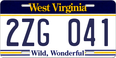 WV license plate 2ZG041