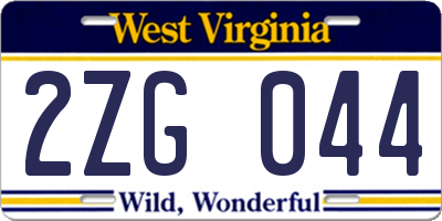 WV license plate 2ZG044