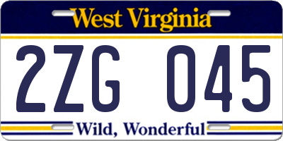WV license plate 2ZG045