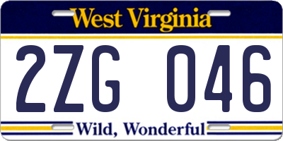 WV license plate 2ZG046