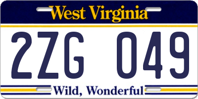 WV license plate 2ZG049