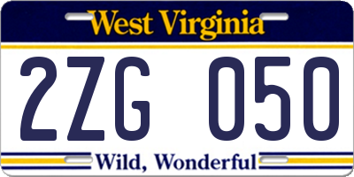 WV license plate 2ZG050