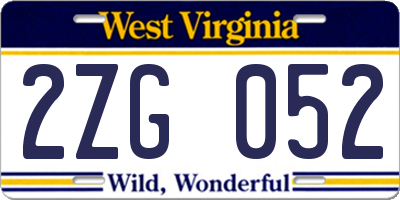 WV license plate 2ZG052