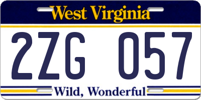 WV license plate 2ZG057