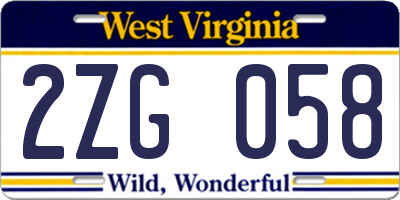 WV license plate 2ZG058
