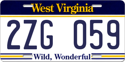 WV license plate 2ZG059