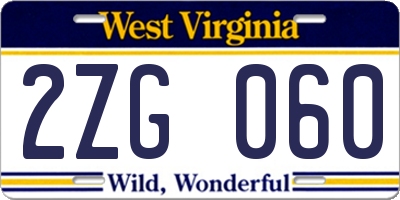 WV license plate 2ZG060