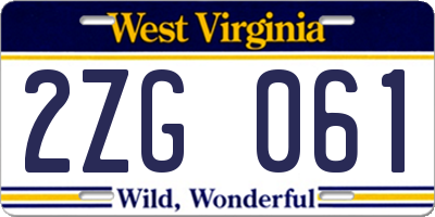 WV license plate 2ZG061