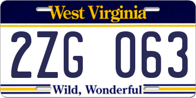 WV license plate 2ZG063