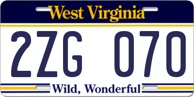 WV license plate 2ZG070
