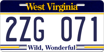 WV license plate 2ZG071
