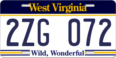 WV license plate 2ZG072