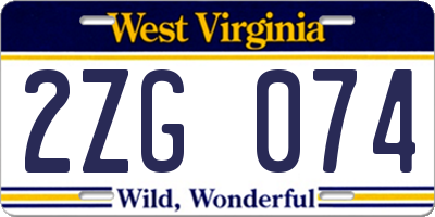 WV license plate 2ZG074