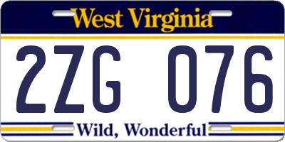WV license plate 2ZG076
