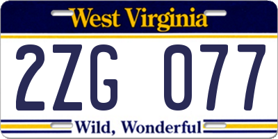 WV license plate 2ZG077