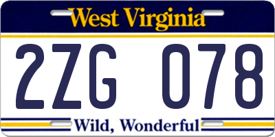 WV license plate 2ZG078