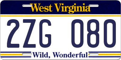 WV license plate 2ZG080
