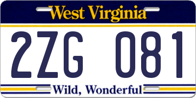 WV license plate 2ZG081