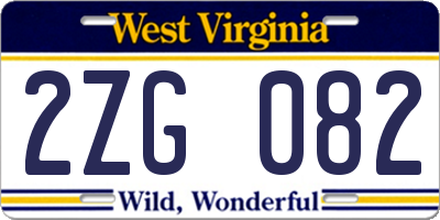 WV license plate 2ZG082