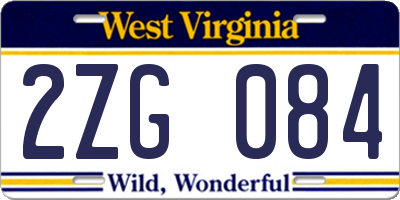 WV license plate 2ZG084