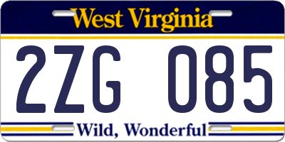 WV license plate 2ZG085