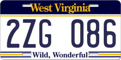 WV license plate 2ZG086