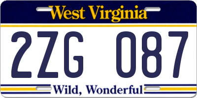 WV license plate 2ZG087