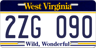 WV license plate 2ZG090
