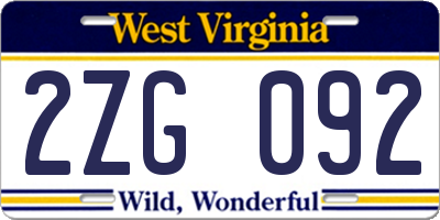 WV license plate 2ZG092