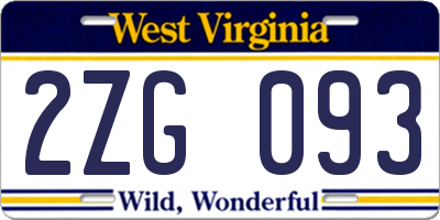 WV license plate 2ZG093