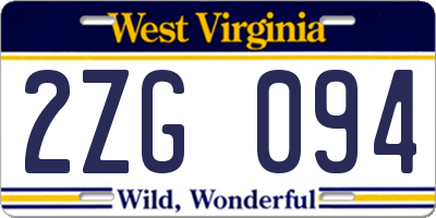 WV license plate 2ZG094