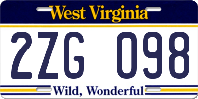 WV license plate 2ZG098