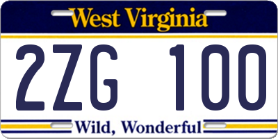 WV license plate 2ZG100