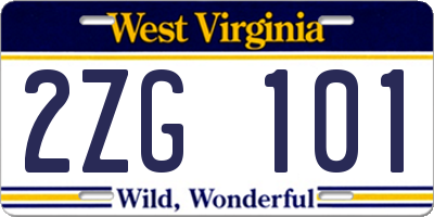 WV license plate 2ZG101