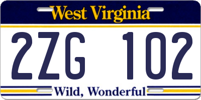 WV license plate 2ZG102