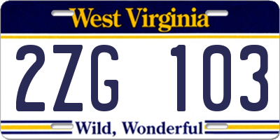 WV license plate 2ZG103
