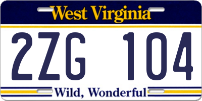 WV license plate 2ZG104