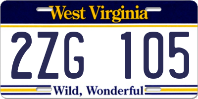 WV license plate 2ZG105